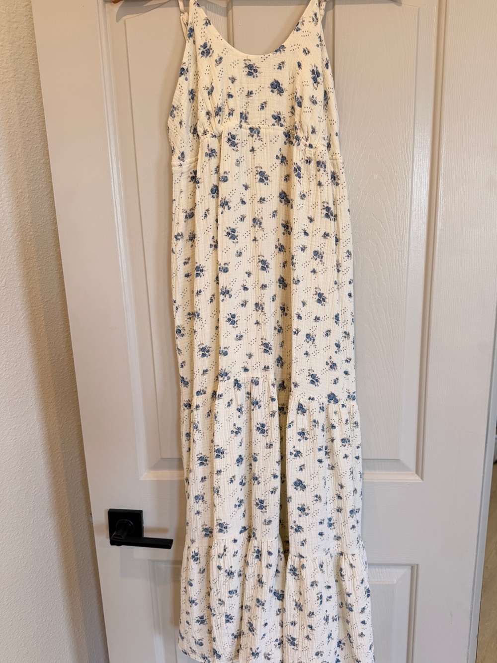 Carly Jean Los Angeles Cambri Cream Maxi Dress with Blue Floral Print